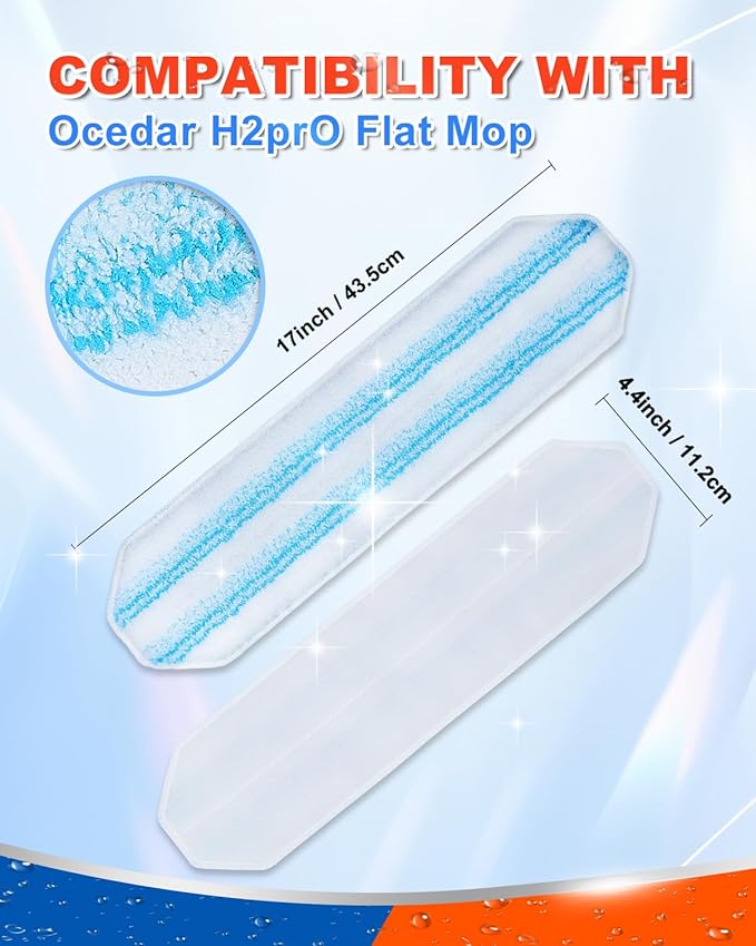 Mop Pads Compatible with Ocedar H2 pro Flat Mop System Replacement Pads, 8 Pack Mop Refills Fit for Ocedar Flat Mop, Washable Reusable Microfiber Mop Heads Replacements