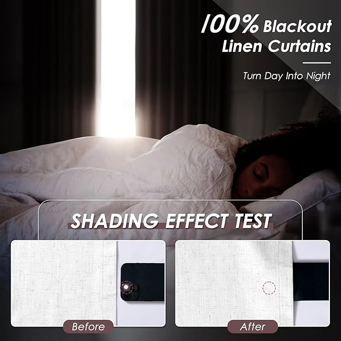 Cream Linen Blackout Curtains 84 inch Length 1 Panel Set for Bedroom Thermal Insulated 100% Blackout Linen Drapes Back Tab Neutral Rustic Farmhouse Block Out Room Darkening Window Curtain 60x84