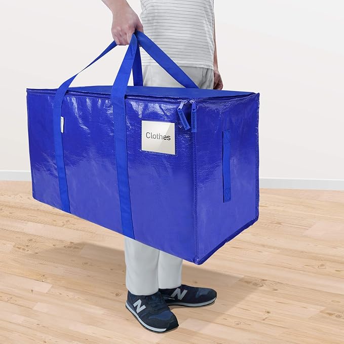TICONN 12 Pack Extra Large Moving Bags with Zippers & Carrying Handles, Heavy-Duty Storage Tote Moving Boxes for Space Saving