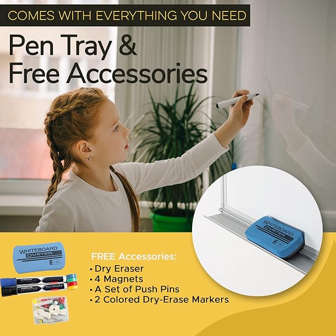 24" x 36" Cork Board and Dry Erase Board Combo - Vision Board 2025 - Magnetic White Board Corkboard Memo Bulletin Boards - Great for Office Wall w/Markers, Eraser, Magnets, Tacks