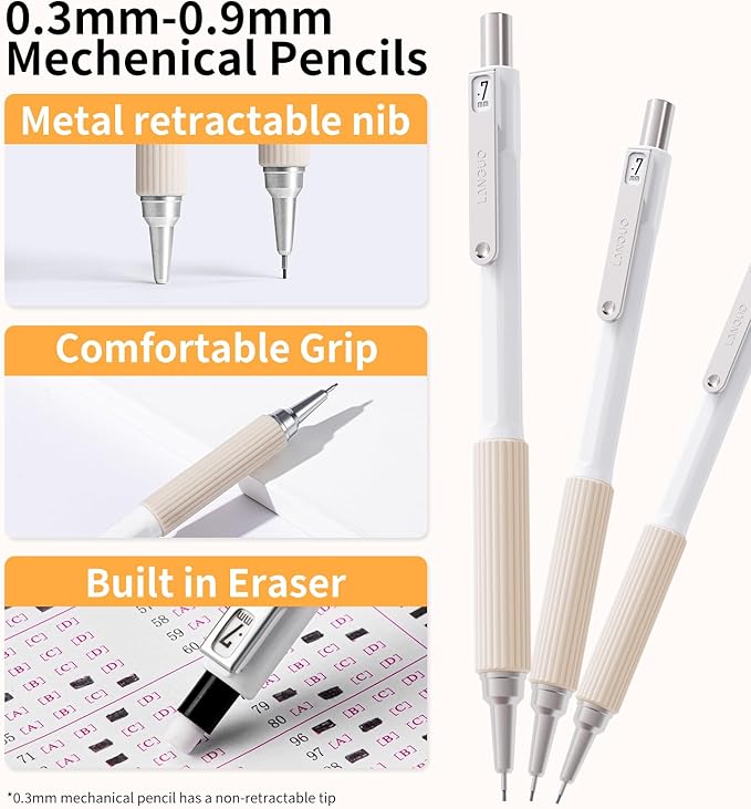 Mechanical Pencil Set with Case, 4PCS 0.7mm Art Mechanical Pencils + 40PCS HB Lead Refills + 40PCS 2B Lead Refills + 3PCS Erasers+ 1PCS Case, Drawing Mechanical Pencils for Writing, Sketching