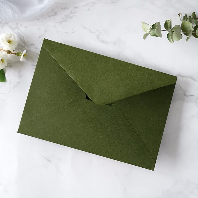 PONATIA 50 PCS/Pack A7 Envelopes, 5.25 x 7.28'' Olive Green Envelopes For 5x7'' Weddings Invitation Cards, Christmas Gift Cards, Acrylic Invitations, Photos and Any 5x7" Inserts