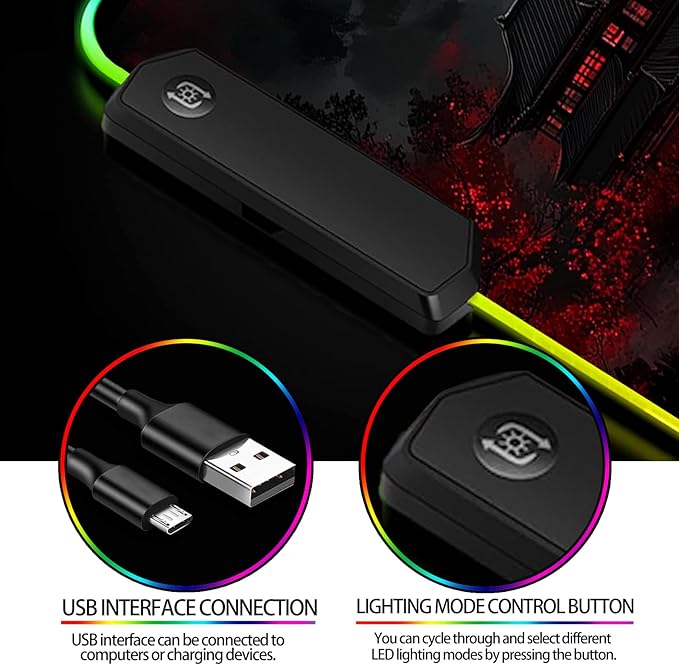 RGB Japanese Dreamy Lakescape Full Moon Gaming Desk Mat, Computer Keyboard Large Extended Long LED Mouse Pad for Office and Home, XL (W07)