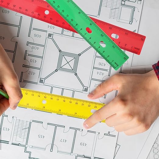 200 Pack 12 Inch Plastic Rulers Bulk, 4 Color Plastic Ruler, Colourful Ruler with Dual-Scale Measurement, Easy to Store, for Home, Office, Practical Use by KUKLIPJIM