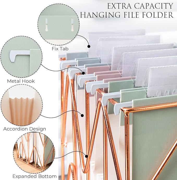 Y YOMA Letter Size - 24 Pack Extra Capacity Hanging File Folders Accordion Decorative Reinforced File Folder Cute Colored Expandable Folder for Office Home with 1/5-Cut Adjustable Tabs, Morandi Color