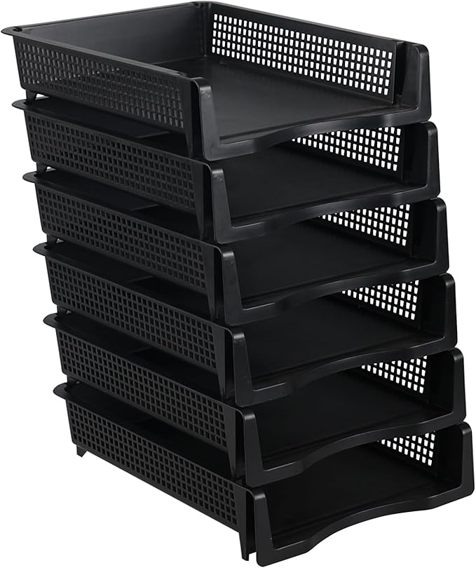 6 Pack Stackable Office Paper Organizer Tray, Desktop File Document Letter Tray Holder, Black