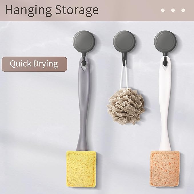 Dish Brush with Handle,Non-Scratch Household Cleaning Brushes Dishwand with 5 Sponge Refills for Pans, Pots, Sink & Tubs,Grey