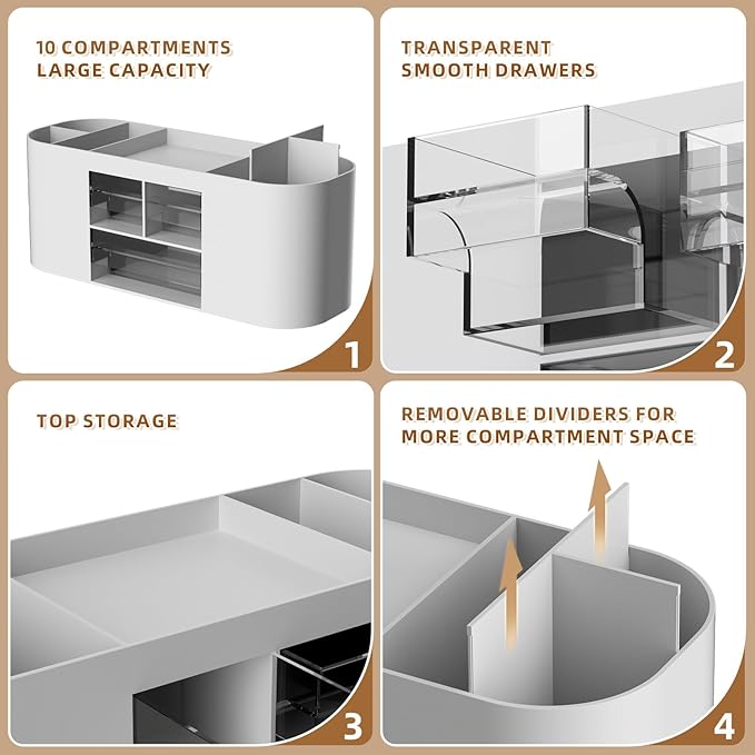 Marbrasse Desk Organizer Pen Holder for Desk with 3 Drawers, Multi-Functional Pencil Holder, Desk Organizers and Accessories with 7 Compartments for Home, School, Classroom(Grey)