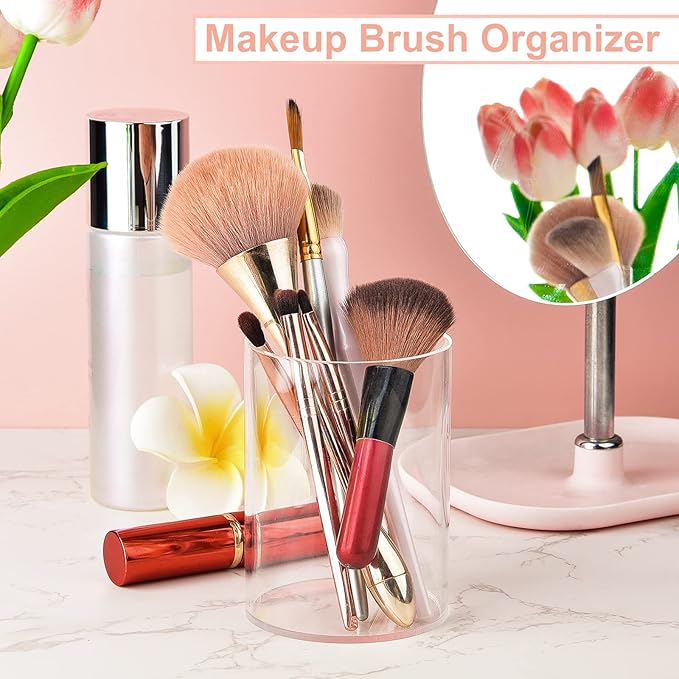 8 Pieces Clear Acrylic Pen Holder Round Acrylic Pencil Cup Clear Makeup Bush Holder Acrylic Desktop Stationery Organizer for Office School Home Desk Accessories (8 Pack, Round)