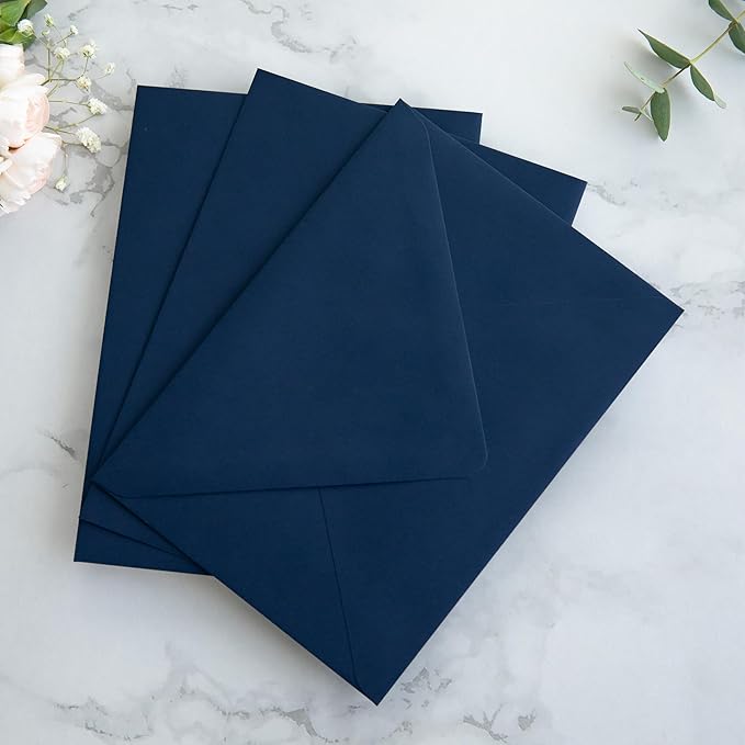 PONATIA 50PCS A7 Euro Flap Envelopes, 5.25 x 7.25'' Liner Envelope For 5x7'' Weddings Invitation Cards, Christmas Gift Cards, Acrylic Invitations, Photos (Navy Blue)