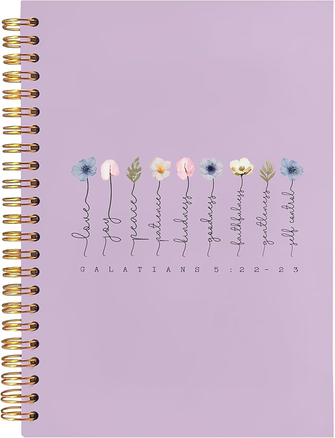 BearCake Boho Floral Christian Notebook Journal,Christian Gifts for Women, spiral Bible Notebooks for Note Taking, Bible Journaling Notebook,Bible 5:22-23 Hardcover Spiral Notebook 5.5x8.3 purple