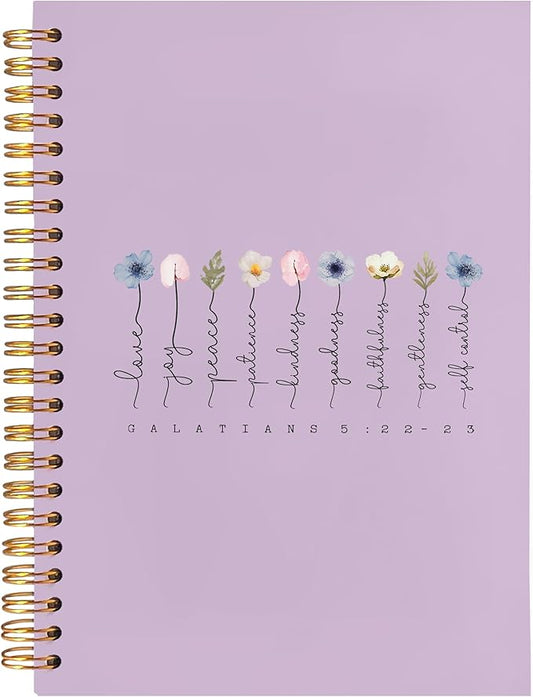 BearCake Boho Floral Christian Notebook Journal,Christian Gifts for Women, spiral Bible Notebooks for Note Taking, Bible Journaling Notebook,Bible 5:22-23 Hardcover Spiral Notebook 5.5x8.3 purple