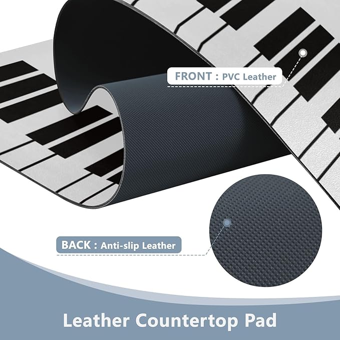 Mouse Pad Desk Mat Leather Desk Pad Large Gaming Desk Cover Protector Mat for Keyboard Computer Laptop Office Waterproof 47.2 x 23.6 Inch Piano with Music Notes