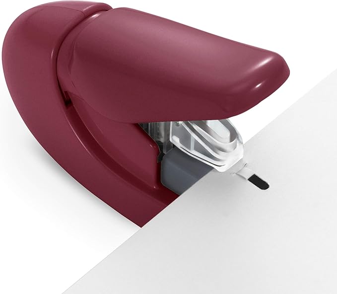 Plus Paper Clinch Compact Staple-Free Stapler, Burgundy Wine