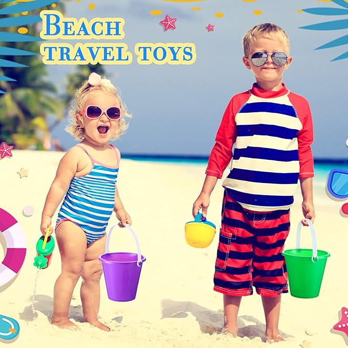 Sratte 24 Sets 4.7" Sand Buckets and Shovels Bulk Summer Beach Bucket Pack Plastic Beach Pails Sand Toys for Summer Pool Party Favors
