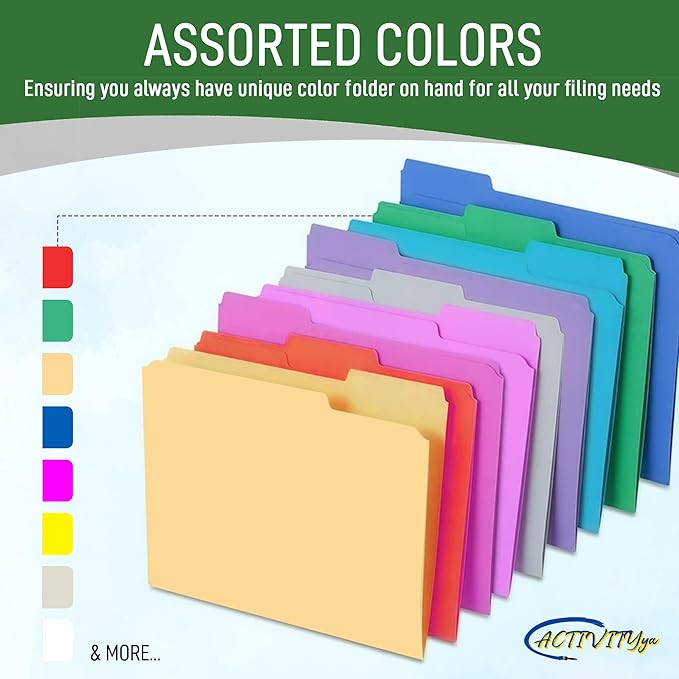 Green File Folders, 1/3-Cut Tabs, Letter Size, 12-Pack – Durable Office Filing Folders for Documents, Papers, and Organization