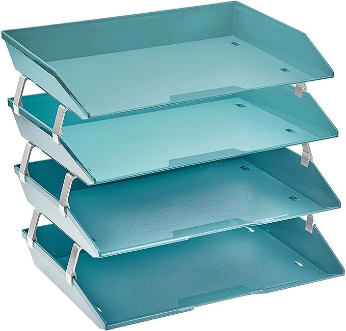 Acrimet Facility 4 Tier Letter Tray, Side Load, Letter Size/A4, Desktop File Organizer, Plastic (Solid Green)
