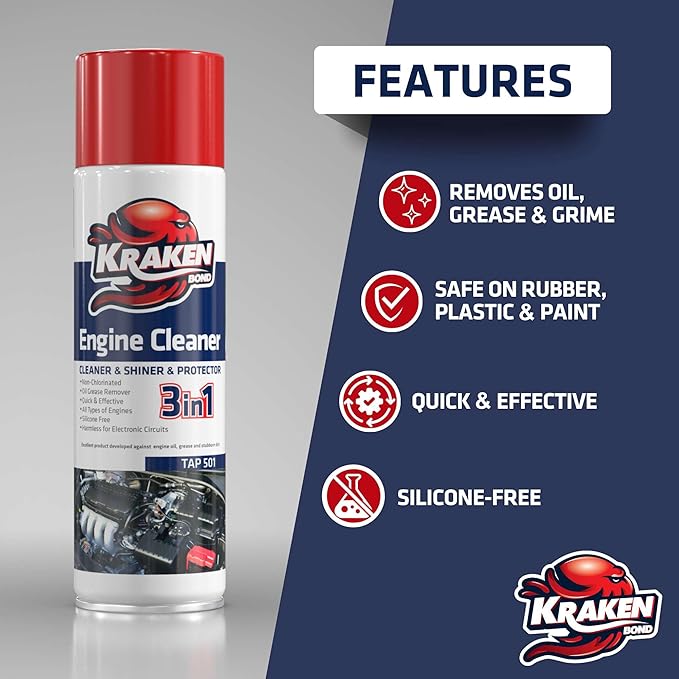 KRAKEN BOND Engine Cleaner Spray - (2x12.3 fl. Oz) Engine Degreaser for Engine Bay, Gunk, and Motor | 2 Pack