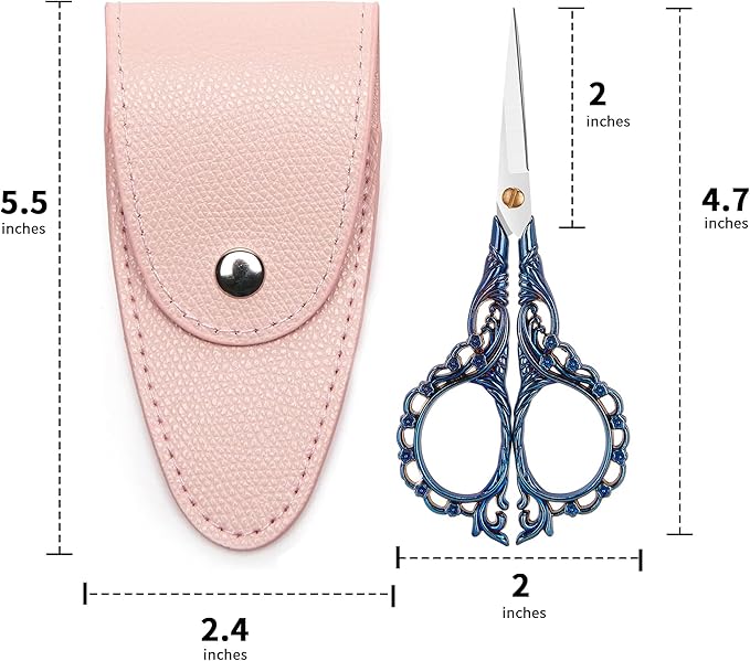 4.7 INCH Small Sewing Scissors,Embroidery Scissors With Cover,Sharp pointed tip,Travel Scissors In A Pouch,Mini Stainless Steel Crochet Scissors for Craft Art Work Color BLUE