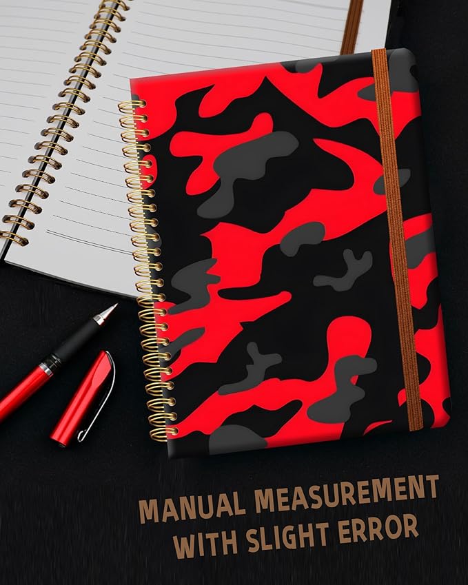 Ruled Spiral Writing Notebook,A5 Hardcover Lined College Journal for Women,Strong Twin-Wire Binding with Premium Paper,8.4" X 6",Perfect for School,Office,Home(Red Black Camo Camouflage)