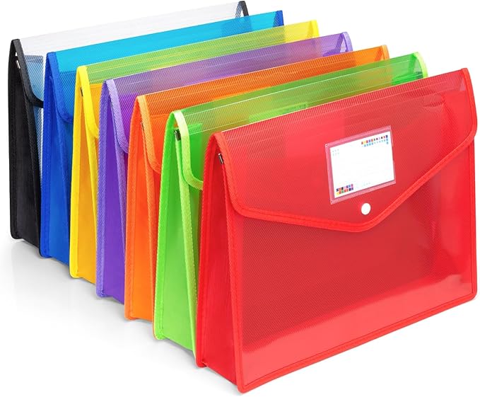 Plastic File Folders, Waterproof Transparent Expandable File Organiser, Portable Large Capacity A4B4 File Wallet for Office Business School (7 Pack)