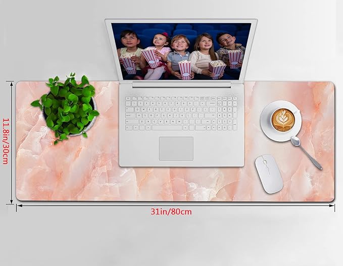 Extended Gaming Mouse Pad (31.5x11.8 in), Large Non-Slip Rubber Base Mousepad,Keyboard Mouse Mat Desk Pad for Work, Game, Office, Home -Pink Marble Rose Gold, Bo-M-019
