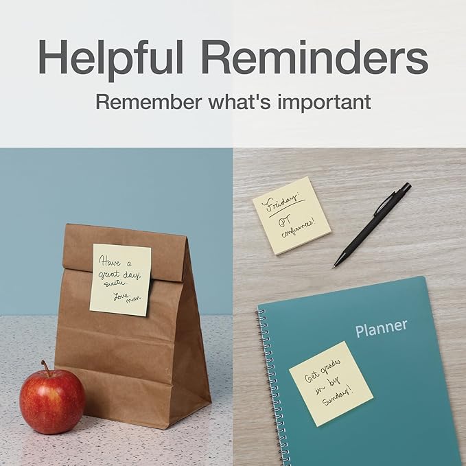 Redi-Tag Sticky Notes, Power Stick Notes, 3" x 3" Recycleable Adhesive Notes, Strong Adhesive Memos, Yellow, 24 Pack, 100 Sheets per Pad (1014128)