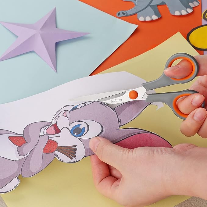 Scissors Set of 4, Premium Stainless Steel Razor Blades, Ergonomic Semi-Soft Rubber Grip, Suitable for School, Office and Family Daily Use, 9.6''/8.5''/6.4"/5.4", Orange&Gray