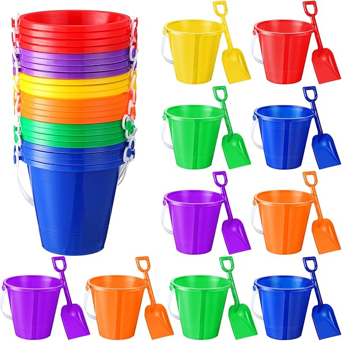 Sratte 48 Sets 4.7" Sand Buckets and Shovels Bulk Summer Beach Bucket Pack Plastic Beach Pails Sand Toys for Summer Pool Party Favors