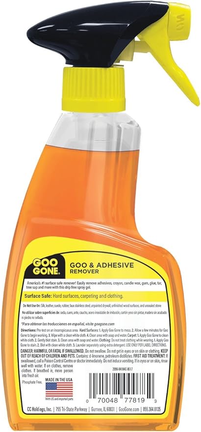Goo Gone Original Spray Gel - Adhesive Remover, Removes Chewing Gum, Grease, Tar, Stickers, Labels, Tape Residue, Oil, Blood, Lipstick, Mascara, Shoe Polish, Crayon, 12 Oz, 6 Pack