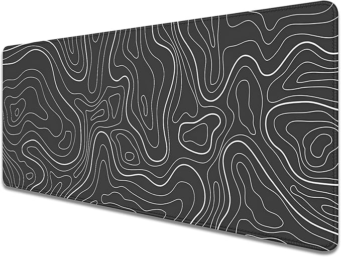 Black Topographic Mouse Pad,Gaming Desk Pad with Stitched Edges Non-Slip Rubber Base Extended XL Mousepad Big Desk Mat for Office Home Work(27.5X11.8 Inch)