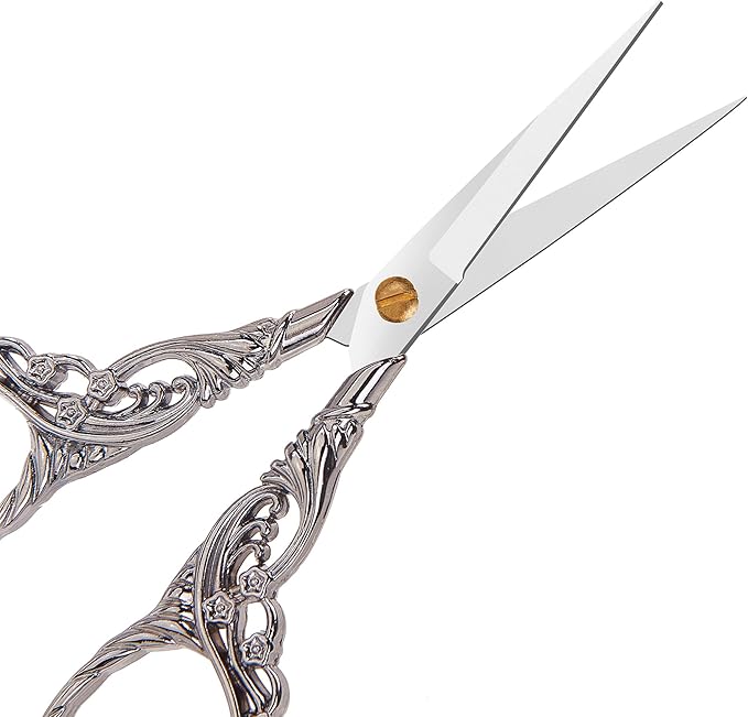 Small Scissors Vintage European Style Scissors Stainless Steel for Cross Stitch Cutting Embroidery Sewing Handcraft Craft Art Work DIY Tool, Silver