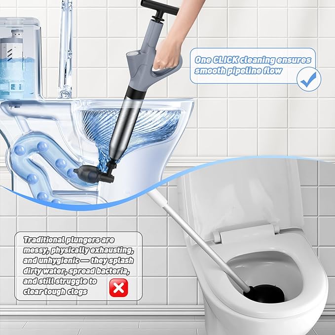Mieaoll Toilet Plunger, High Pressure Toilet Plunger,Toilet Auger Air Drain Blaster with Real-Time, Heavy Duty Plunger for Bathroom and Plumbing Clogs (Grey)