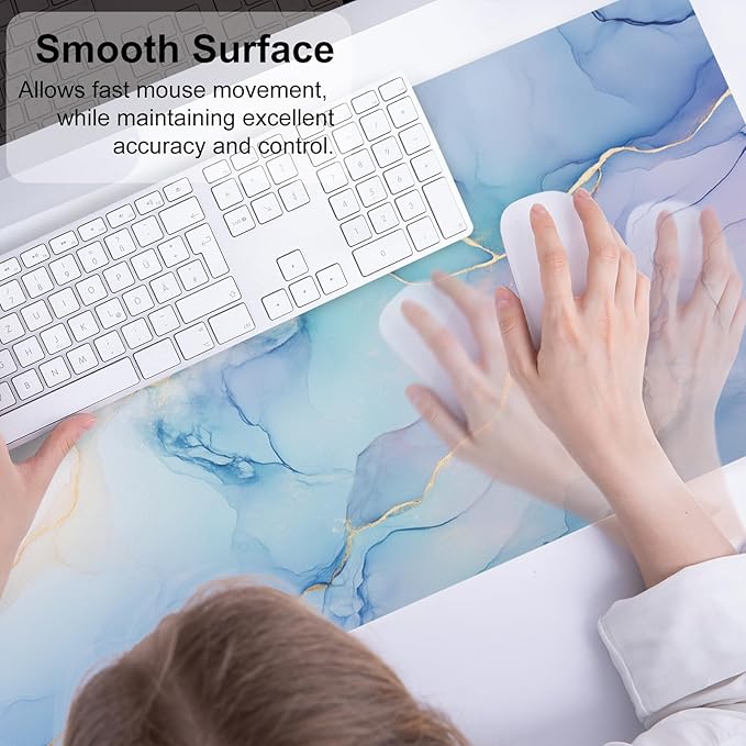 QIYI Large Mouse Pad, PU Leather Desk Mat for Desktop, Waterproof Gaming Desk Pad, Marble Painting Full Desk Accessories Keyboard Mousepad, Home & Office Décor 31.5" x 11.8" - Abstract Fluid Art