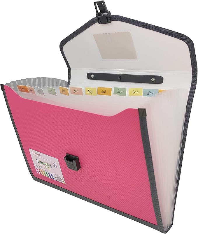 Expanding Accordion File Folder with Labels, 13 Pocket Document Organizer, Letter A4 Size, 1 Pack