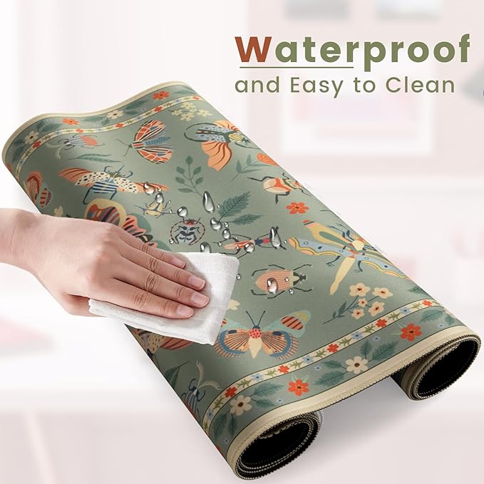 HAOCOO Keyboard Mat, Green Desk Mat for Keyboard and Mouse, Floral Desk Mat with Non-Slip Rubber Base, Computer Mats for Desktop, Large Waterproof Mouse Pad for Desk, Gaming & Office