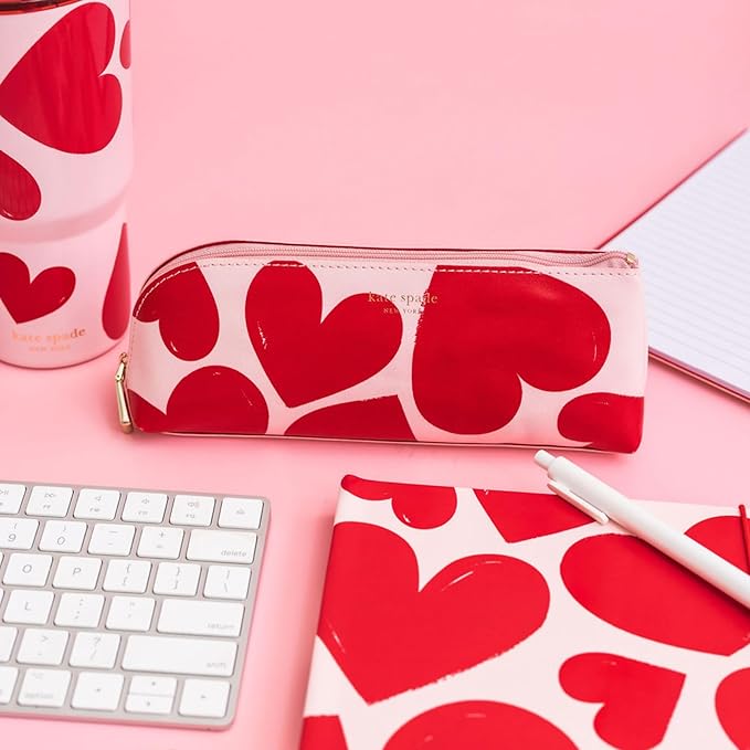 kate spade new york Pen and Pencil Case with Office Supplies, Zip Pouch Includes 2 Pencils, Sharpener, Eraser, and Ruler, Sweet Hearts