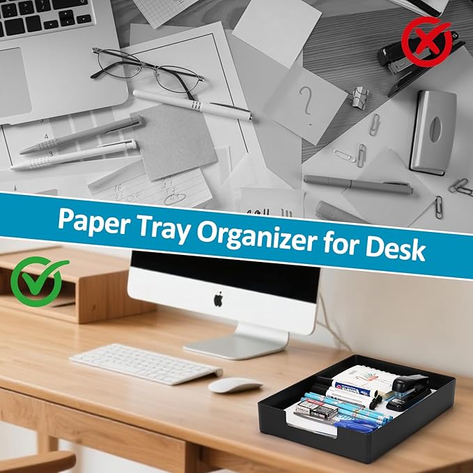 Letter-Size Paper Tray Organizer/Office Organizers/Rectangular Plastic Files/Desk Accessories, Plastic Paper Holder File Organizer for Office, School, Home Storage (Black)/Stackable/