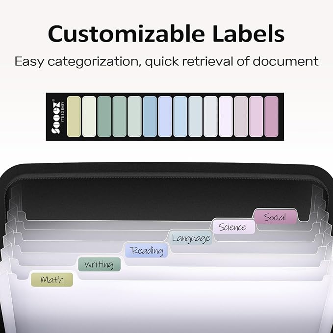 Sooez Accordion File Organizer with Safe Zipper, 7 Pockets Expanding File Folder, Heavy Duty Folder Organizer, Sleek Letter Size Accordion Folder, Portable Expandable File Folder for Documents, Grey