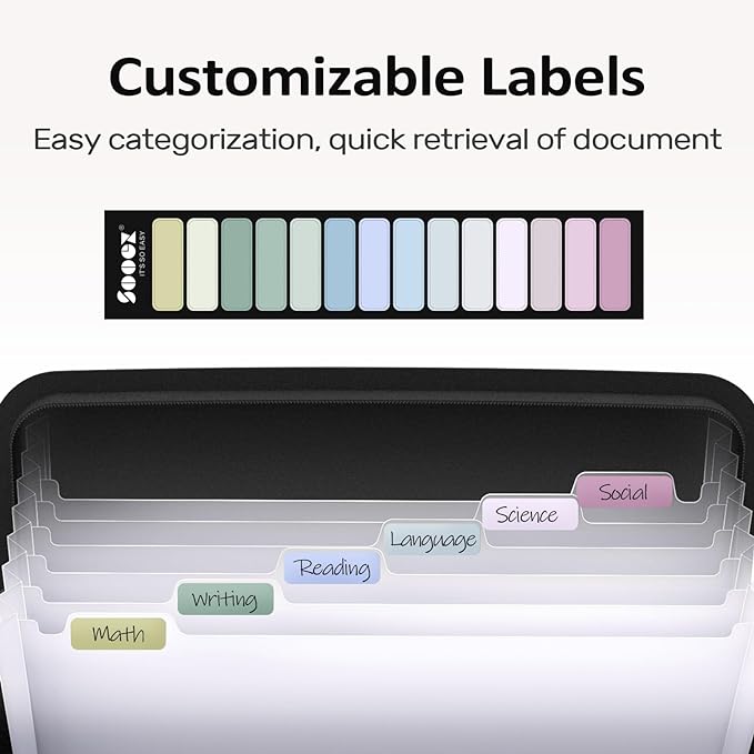 Sooez 7 Pockets Accordion File Organizer, Zipper Expanding File Folder, Heavy Duty Folder Organizer, Sleek Letter Size Accordion Folder, Portable Expandable File Folder for Documents, Purple