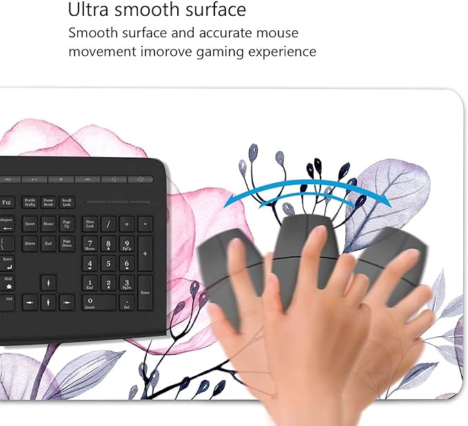 Extended Gaming Mouse Pad (31.5 X 11.8 in), Large Non-Slip Rubber Base Mousepad,Keyboard Mouse Mat Desk Pad for Work, Game, Office, Home - White Pink Flower, MOU-04