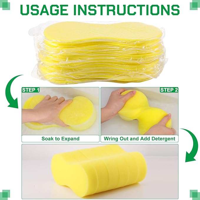 Vesici 24 Pack Large Sponges Bulk Multi-Purpose Extra Large Sponge for Washing Cars Field Day Water Games Household Cleaning Car Boat Bike Kitchen Bathroom Vacuum Compressed Packing (Bright Yellow)
