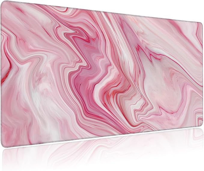 Large Mouse Pad Pink Marble Texture Extended Gaming Mouse Pad Non-Slip Desk Mat with Stitched Edge Laptop Computer Keyboard Mousepad for Office Home 35.4" x 15.7"