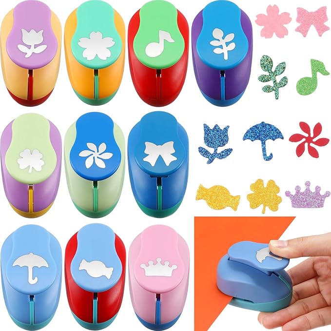 Harloon 10 Pcs Craft Hole Punch Shapes 1 Inch Paper Punch Hole Mix Shapes Cutters for Paper Crafting Scrapbooking Kids Teacher Office Supplies(Cute)