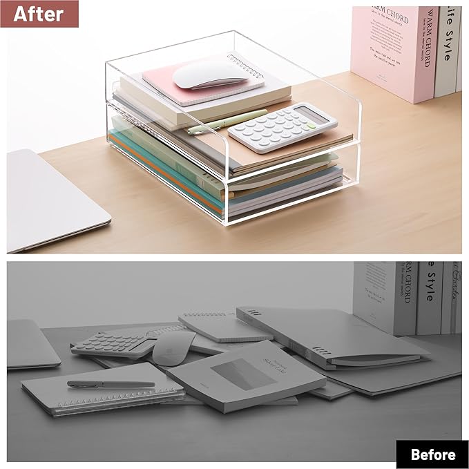 Paper Organizer Letter Tray, Clear Acrylic Paper Tray, School Teacher Office Supplies Organization, Stackable Desk File Organizer, Classroom Decor and Accessories-2 Pack…