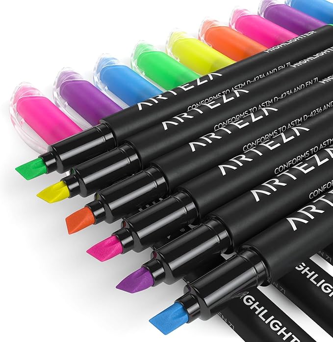 ARTEZA Highlighters Assorted Colors, Set of 60, Narrow Chisel Tip