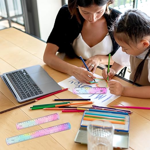 3 Pieces Flexible Ruler, Mabor Plastic Ruler 6inch 8inch 12inch Shatterproof Straight Edge Soft Bendable Rulers for Kids Classroom Office Home Supplies