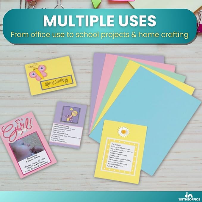 1InTheOffice Pastels Colored Copy Paper, Assorted, 8.5 x 11 inch Letter Size, 20lb Density, (400 Sheets)