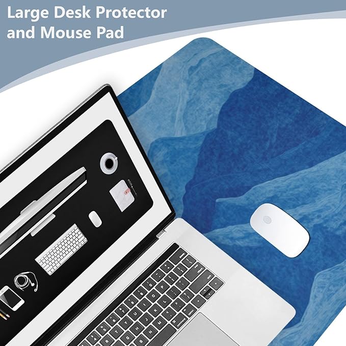 Mouse Pad Desk Mat Leather Desk Pad Large Gaming Desk Cover Protector Mat for Keyboard Computer Laptop Office Waterproof 35.4 x 16.5 Inch Blue California Mountains01