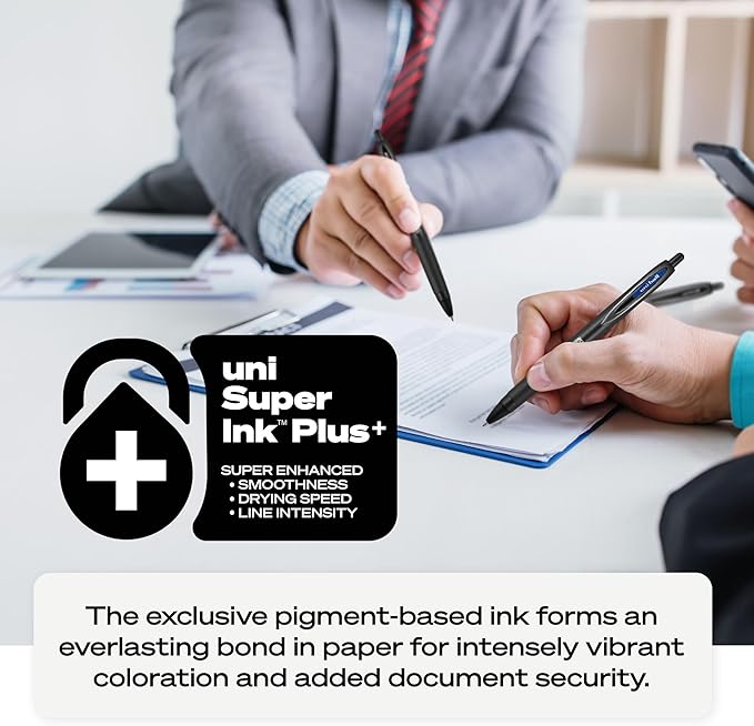 uni-ball 207 Plus+ Retractable Gel Pens 6 Pack in Assorted Colors with 0.7mm Medium Point Pen Tips - Uni-Super Ink+ is Smooth, Vibrant, and Protects Against Water, Fading, and Fraud